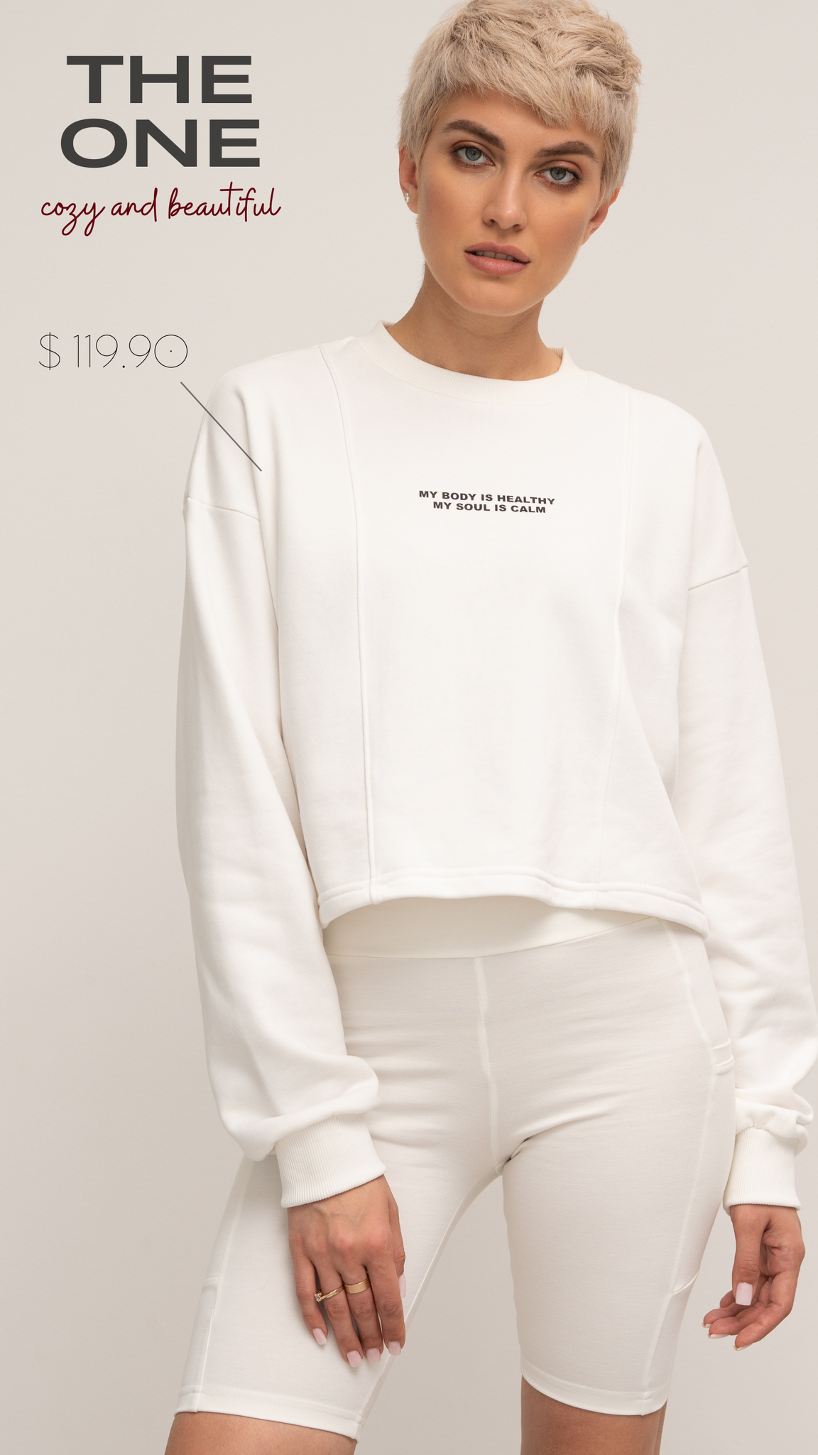 French Terry cotton cropped sweatshirt "My Soul"